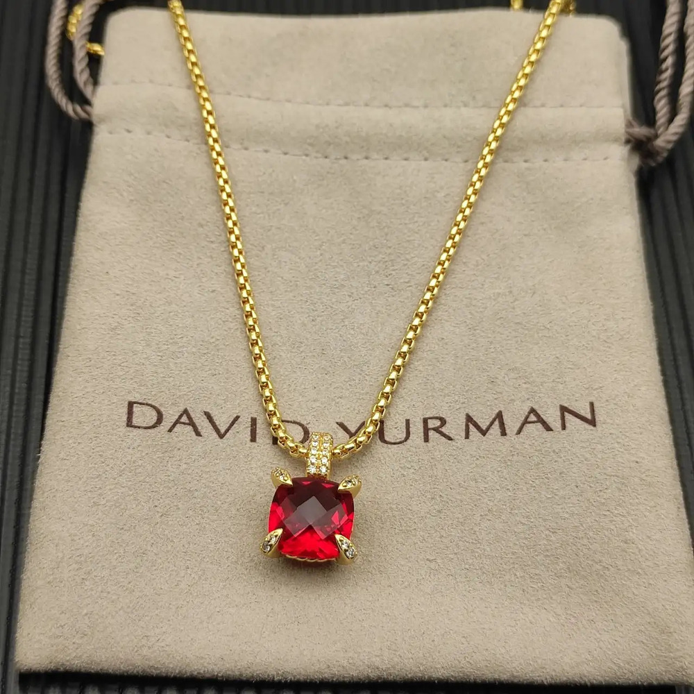 David Yurman Gold Four-Prong Red Diamond Necklace